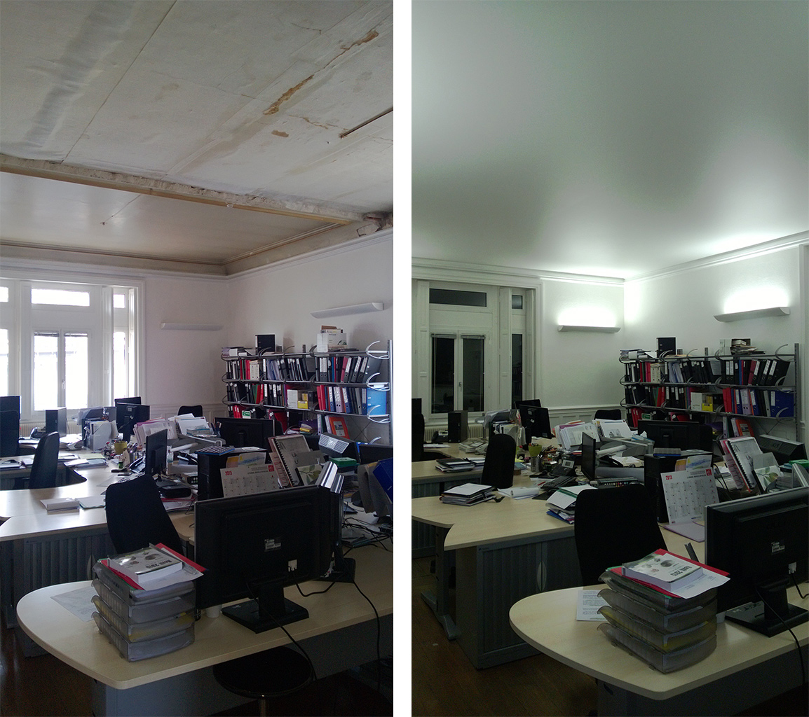 Plafond tendu dans un espace professionnel